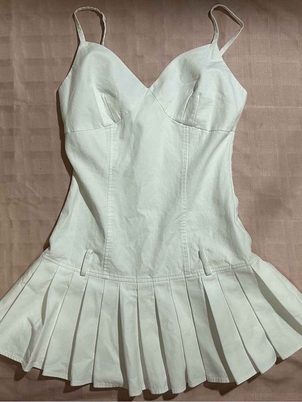 Women’s White Mini Dress with Pleated Skirt